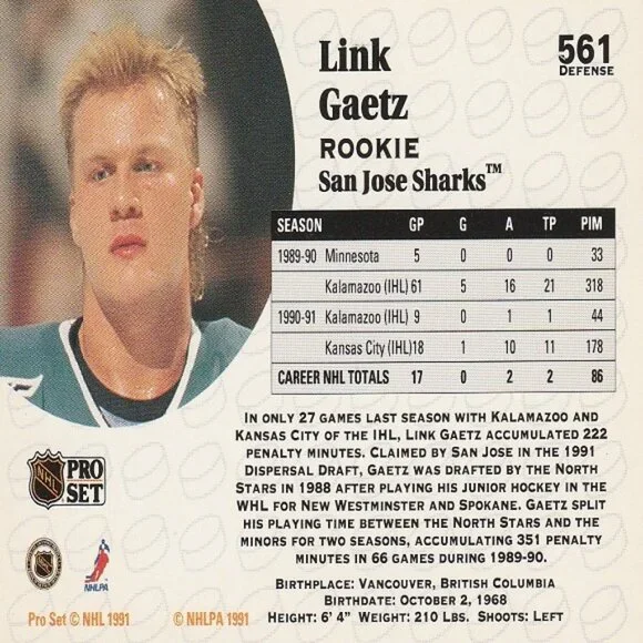 Link Gaetz - 1991 Pro Set Rookie Card - Picture 2 of 2